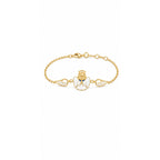 Kids yellow gold guardian angel bracelet with white wings and blue details on a white background