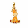 Kids yellow gold pendant with a colorful orange seated giraffe