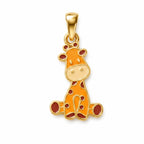 Kids yellow gold pendant with a colorful orange seated giraffe
