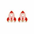Kids yellow gold pink and red rocket stud earrings with white hearts