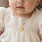14K Gold Guardian Angel Baptism Medallion Pendant