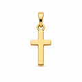 14K yellow gold plain cross pendant on a white background