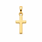 14K yellow gold plain cross pendant on a white background
