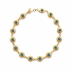 14K yellow gold evil eye bracelet with blue enamel details, protection bracelet for women