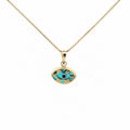 14K gold evil eye necklace with blue eye pendant on a 16 inch box chain by LA Noosha Jewelry Los Angeles.