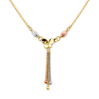 14K tri-color gold tassel necklace with yellow gold, white gold and rose gold accents