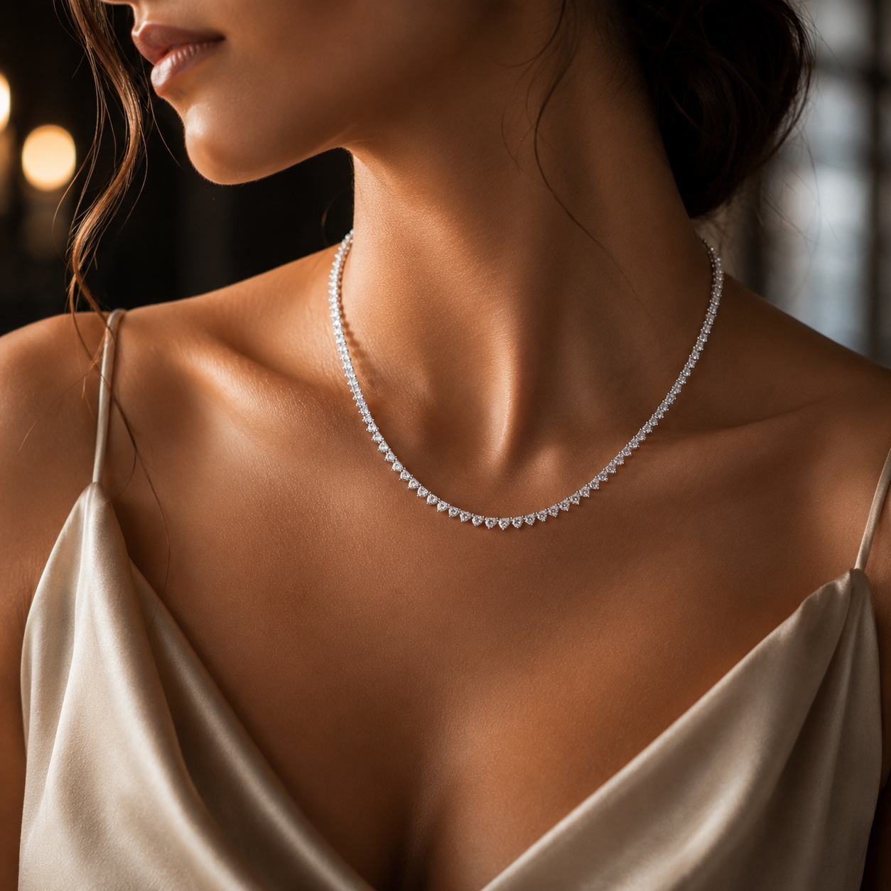 18K White Gold Diamond Tennis Necklace 16 CTW
