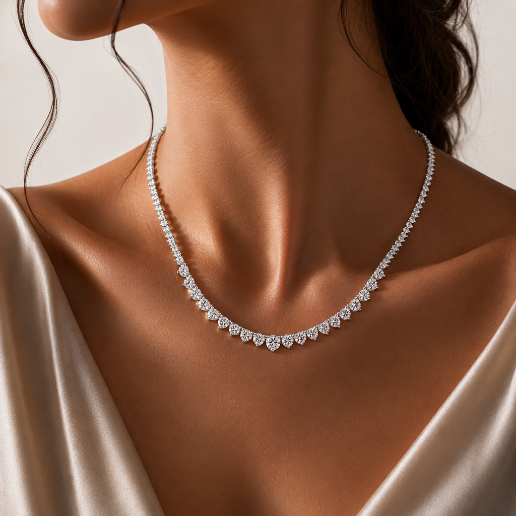 14K White Gold Diamond Graduated Tennis Necklace 5.59 CTW