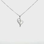 10K White Gold 0.59 CT Natural Diamond Double Heart Pendant Necklace