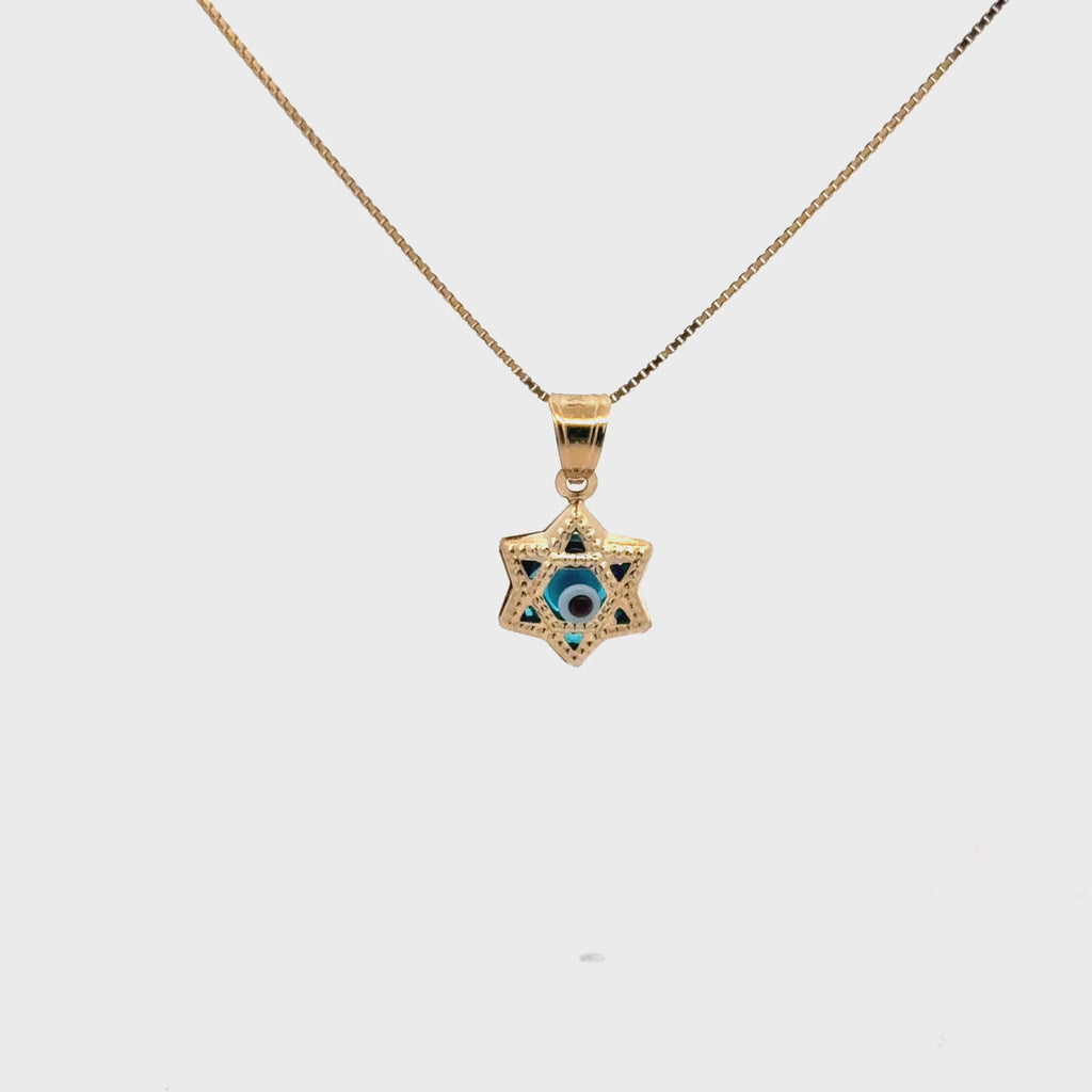 14K Gold Star of David Evil Eye Necklace – Blue Enamel Protection Pendant