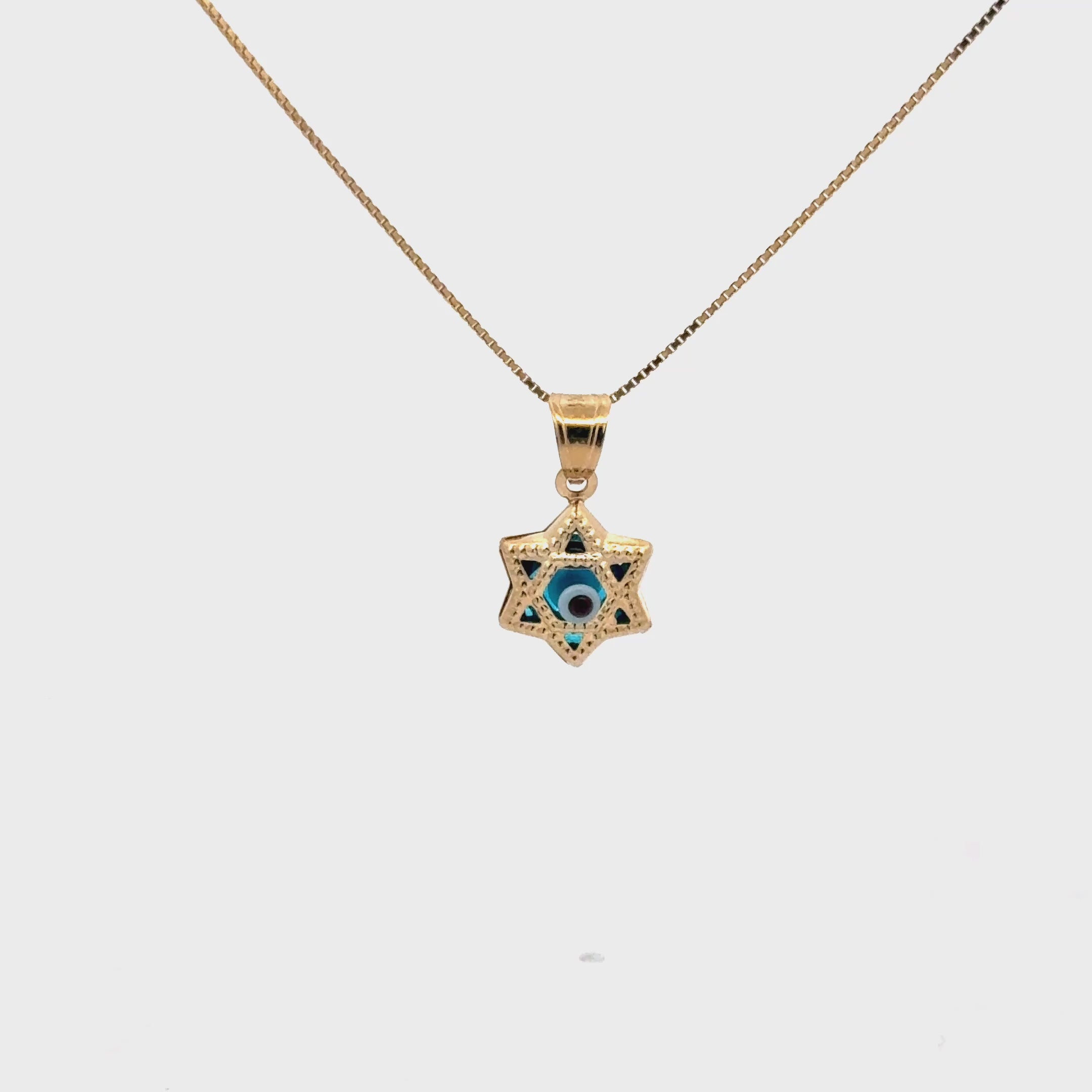 14K Gold Star of David Evil Eye Necklace – Blue Enamel Protection Pendant