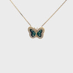 14K Gold Green Enamel Butterfly Necklace