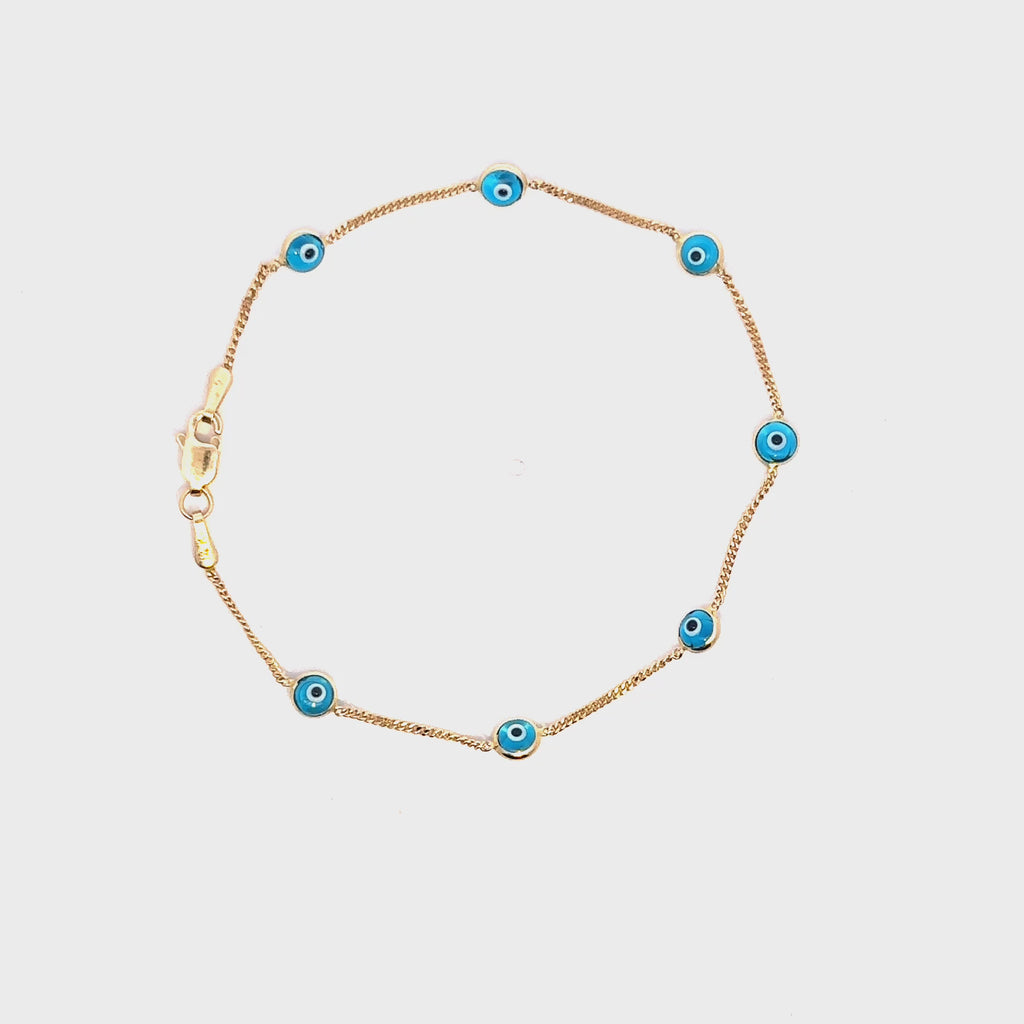 14K Gold Blue Evil Eye Bracelet – Enamel Protection Bracelet