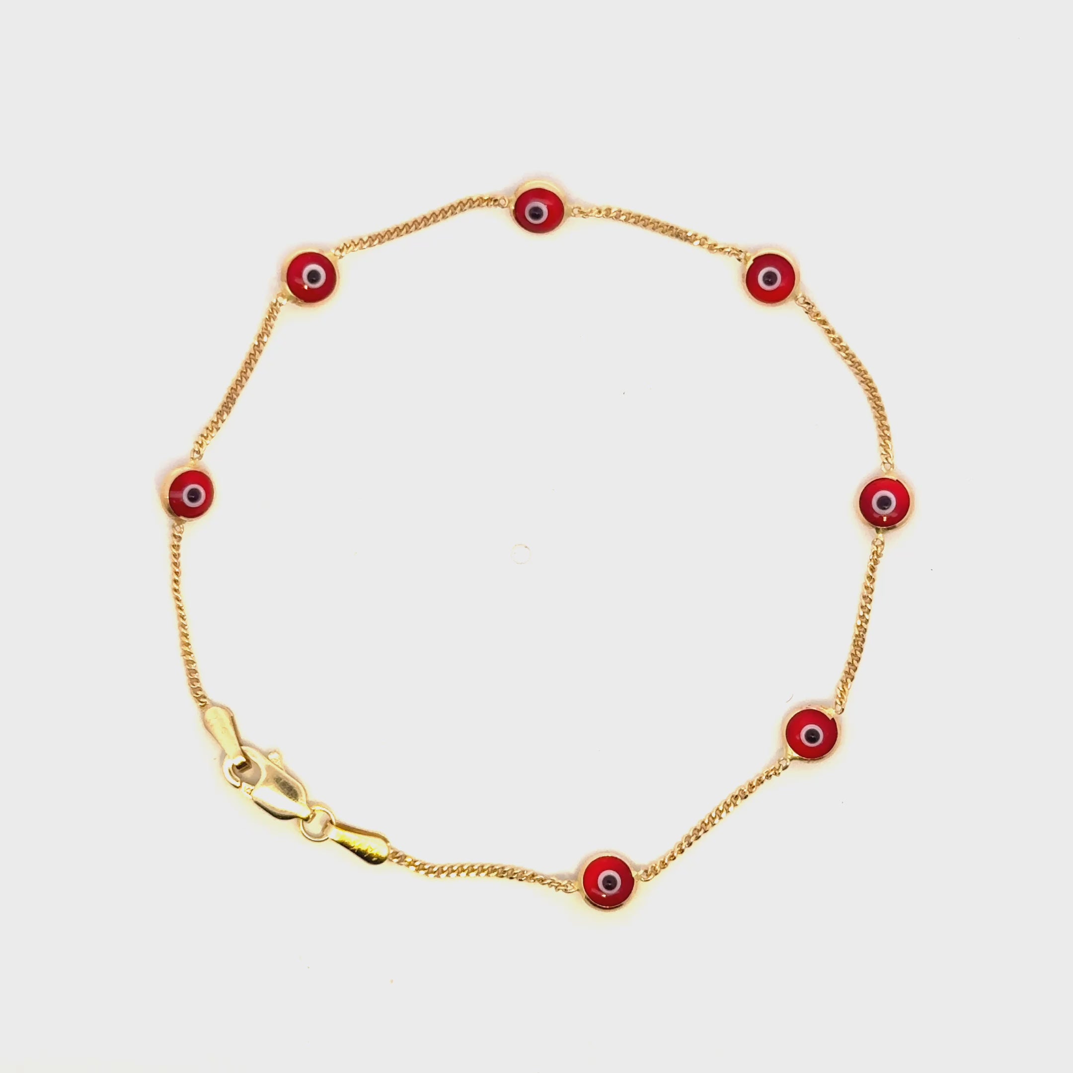 14K Gold Red Evil Eye Bracelet – Enamel Protection Bracelet