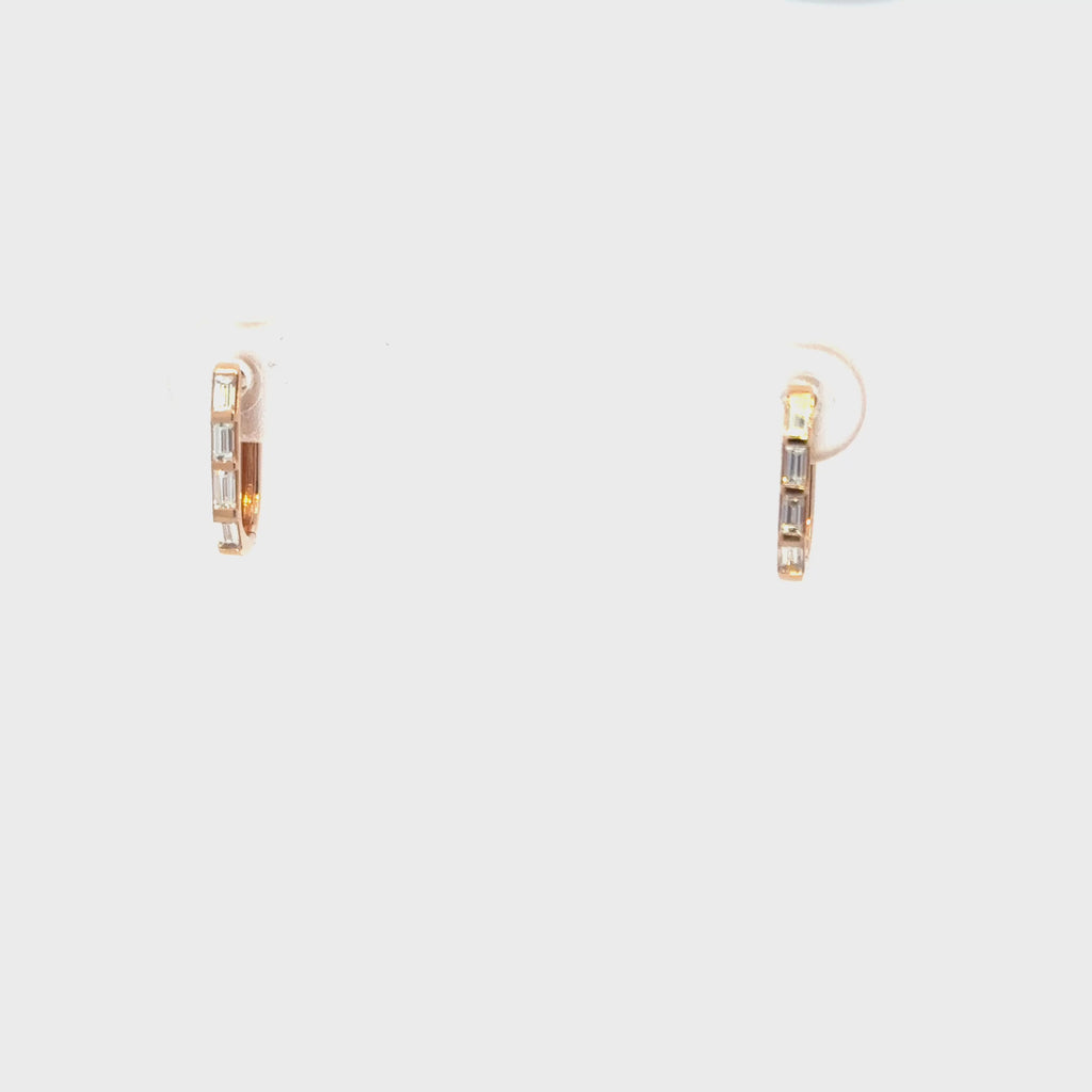 18K Yellow Gold Baguette Diamond Huggie Earrings