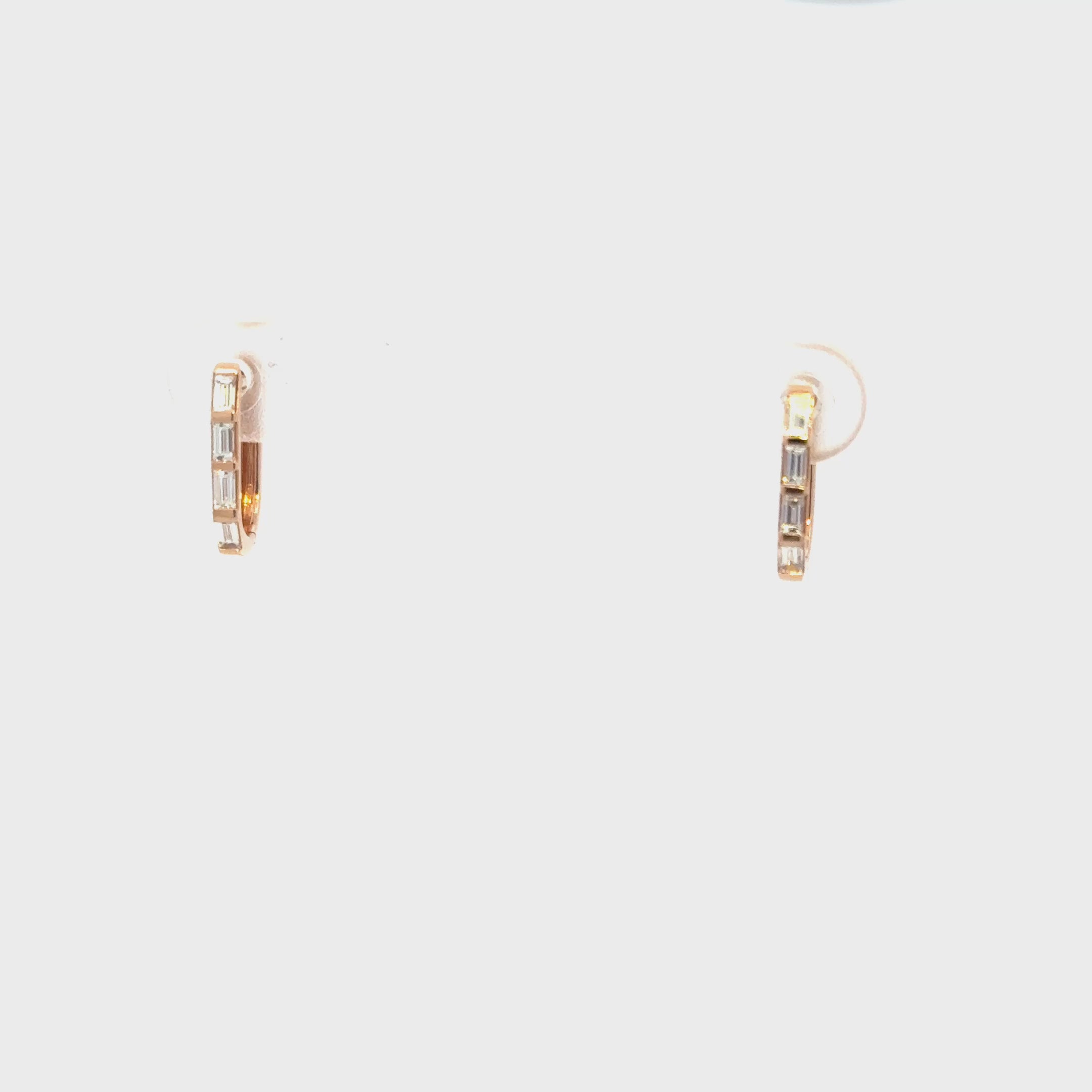 18K Yellow Gold Baguette Diamond Huggie Earrings