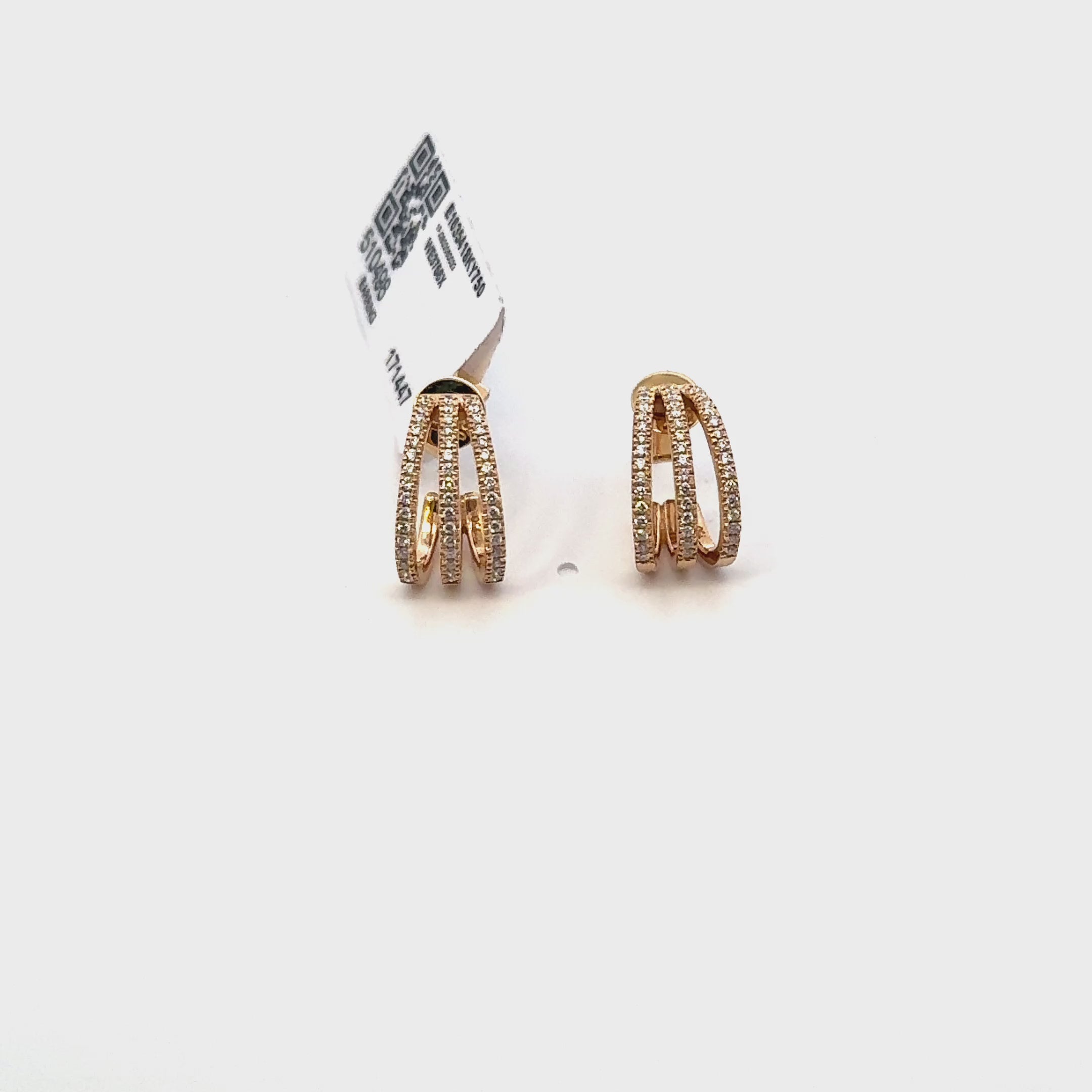 18K Gold Diamond Triple Row Hoop Earrings