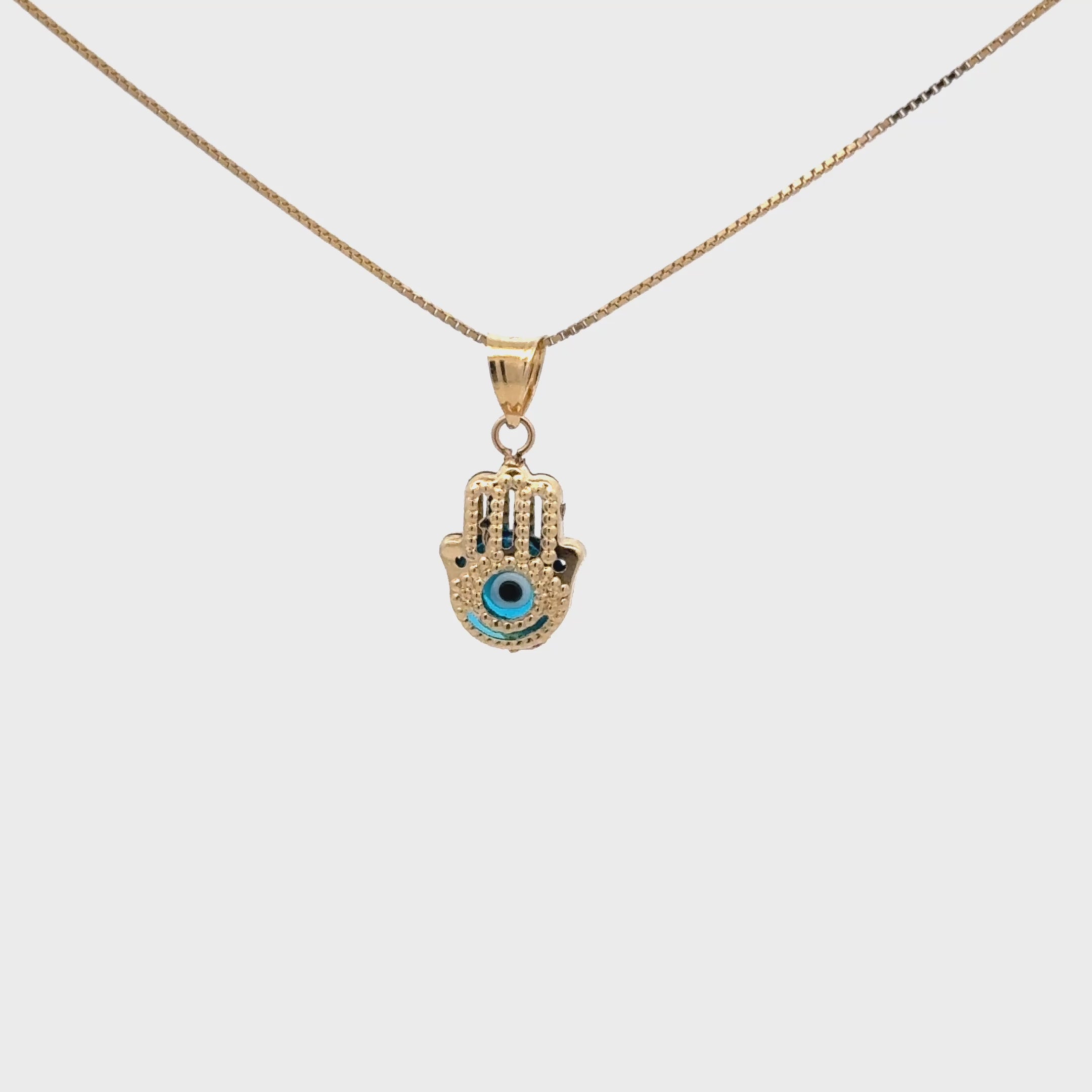 14K Gold Hamsa Hand Evil Eye Necklace