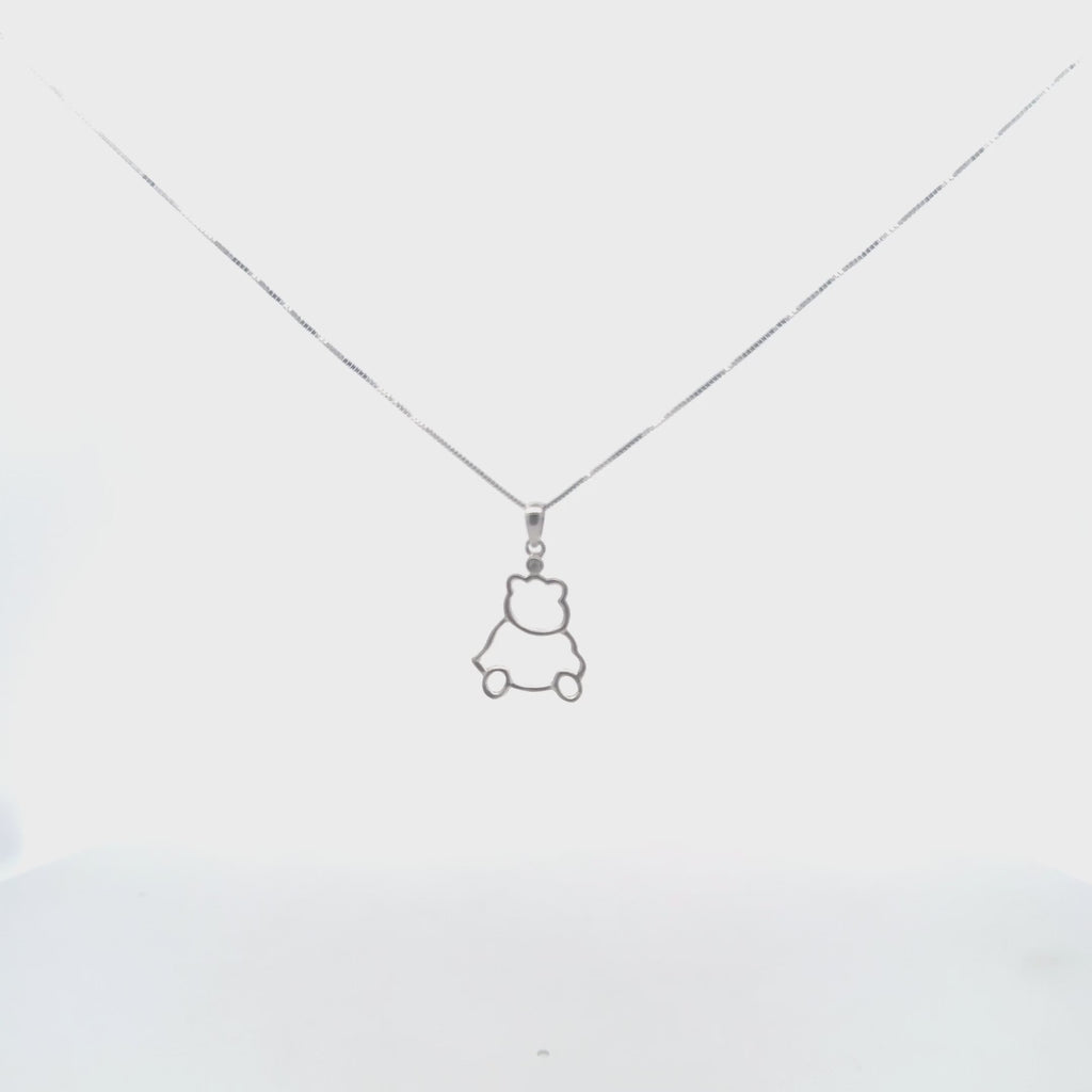 10K White Gold 0.068 Carat Natural Diamond Teddy Bear Pendant Necklace