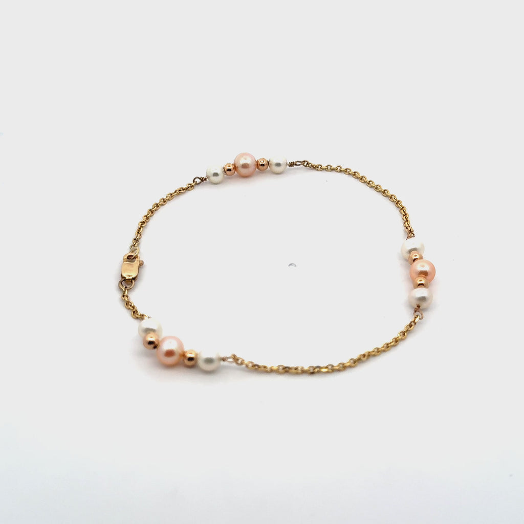 14K Gold Pearl Bracelet – Two Tone Freshwater Pearl Station Bracelet
