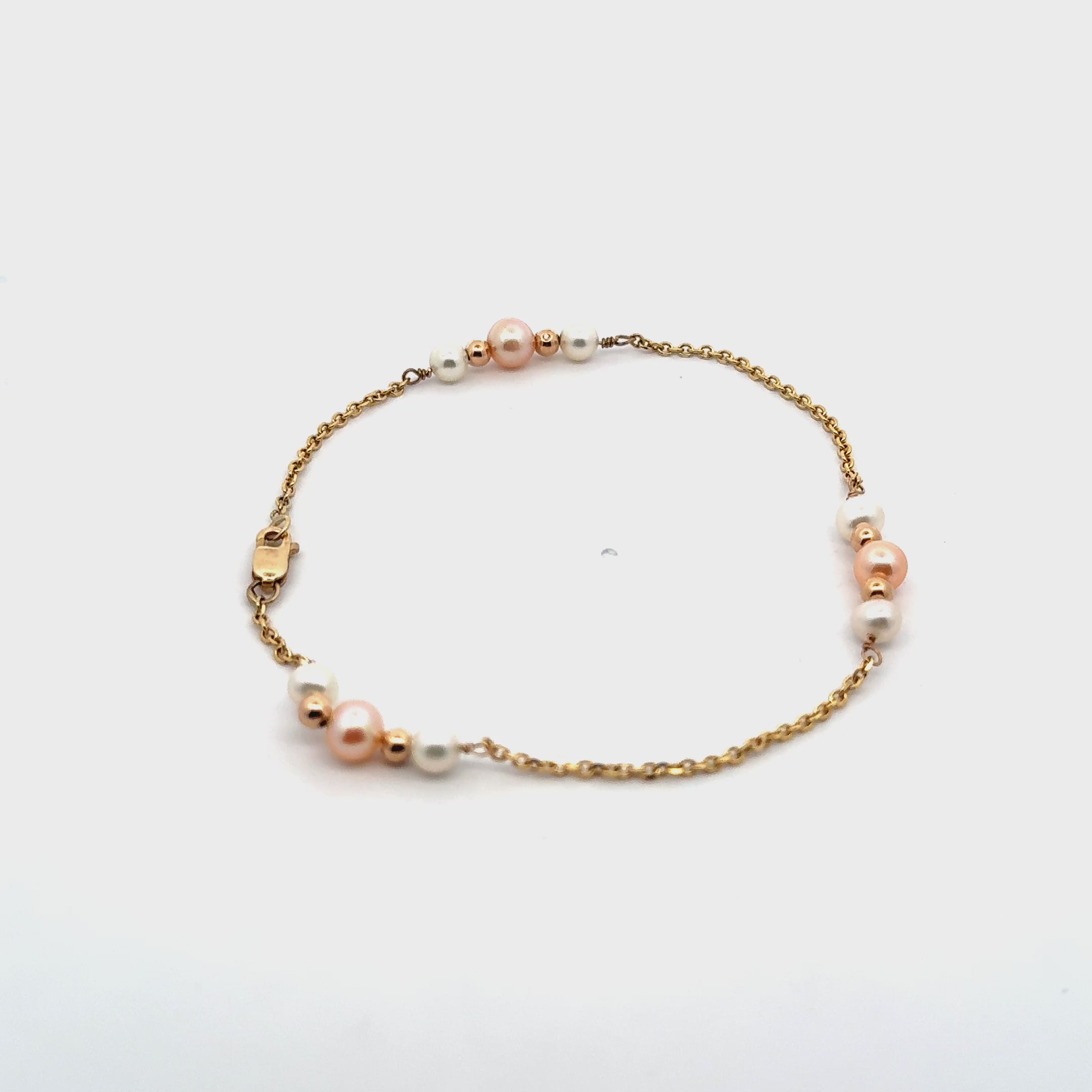14K Gold Pearl Bracelet – Two Tone Freshwater Pearl Station Bracelet