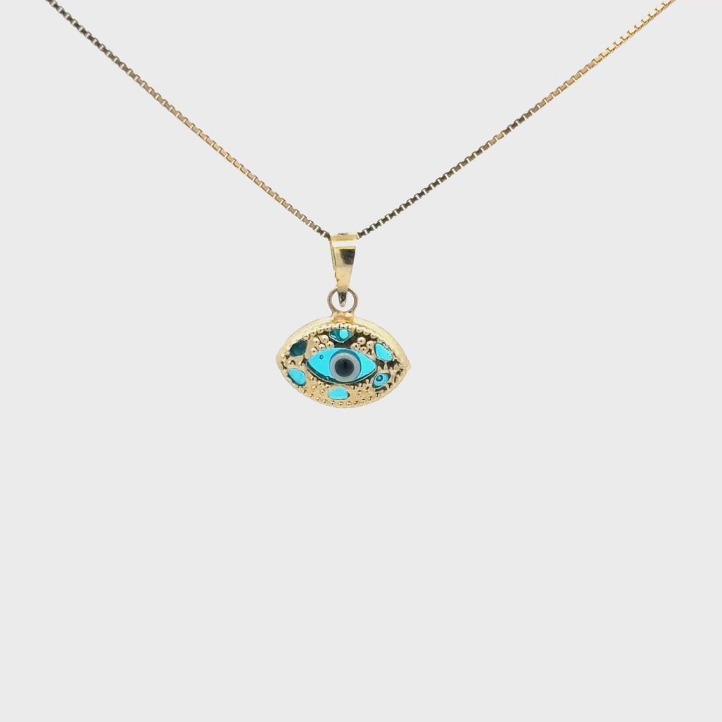 14K Gold Evil Eye Necklace with Blue Eye Pendant | 16” Box Chain