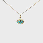 14K Gold Evil Eye Necklace with Blue Eye Pendant | 16” Box Chain