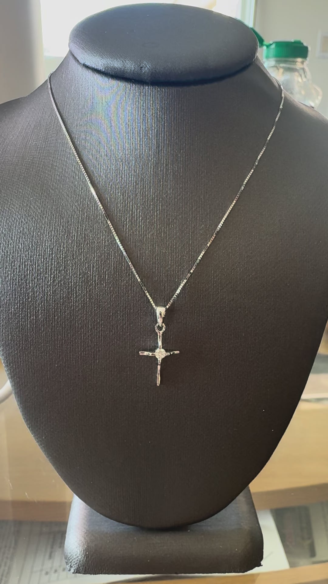 10K White Gold 0.44 CT Natural Diamond Cross Pendant Necklace