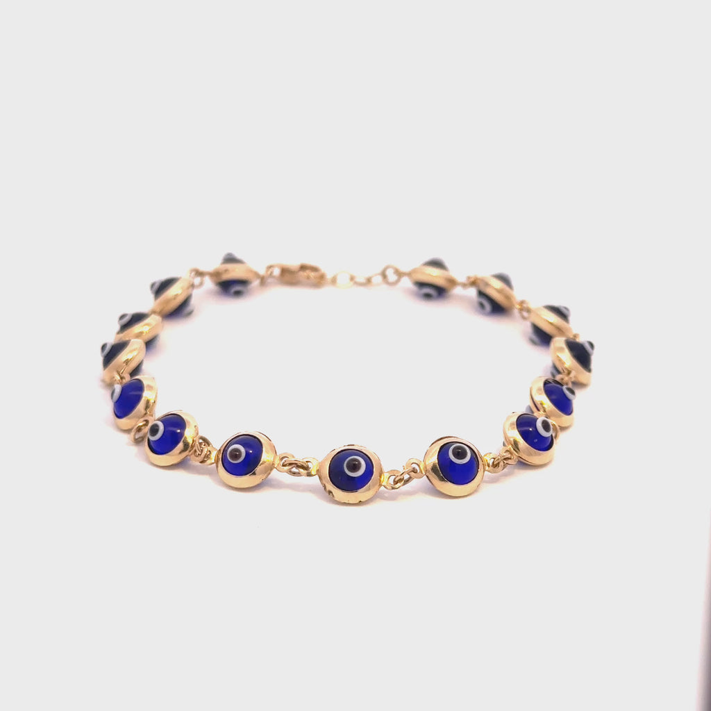 14K Yellow Gold Evil Eye Bracelet | Luxury Protection Bracelet for Women