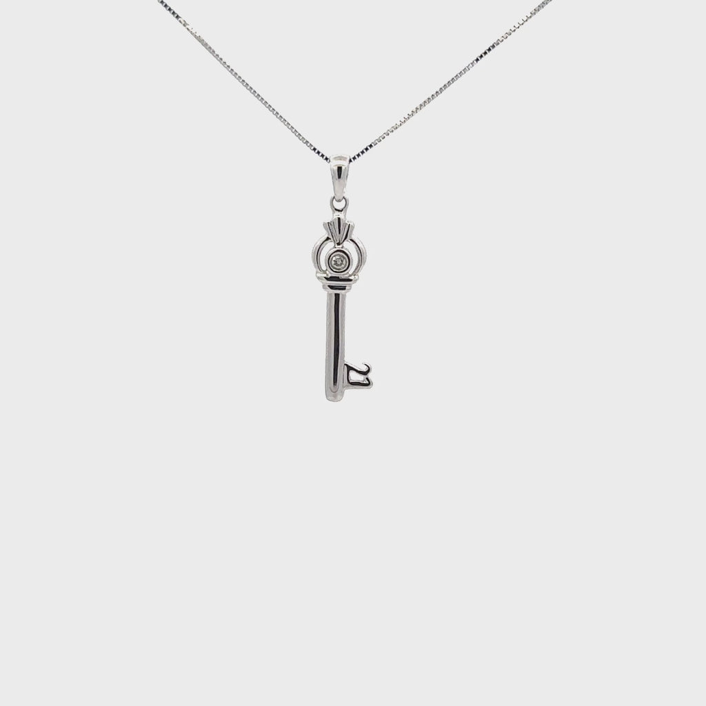 10K White Gold Diamond Key Necklace | 0.86 CT Natural Diamond Pendant