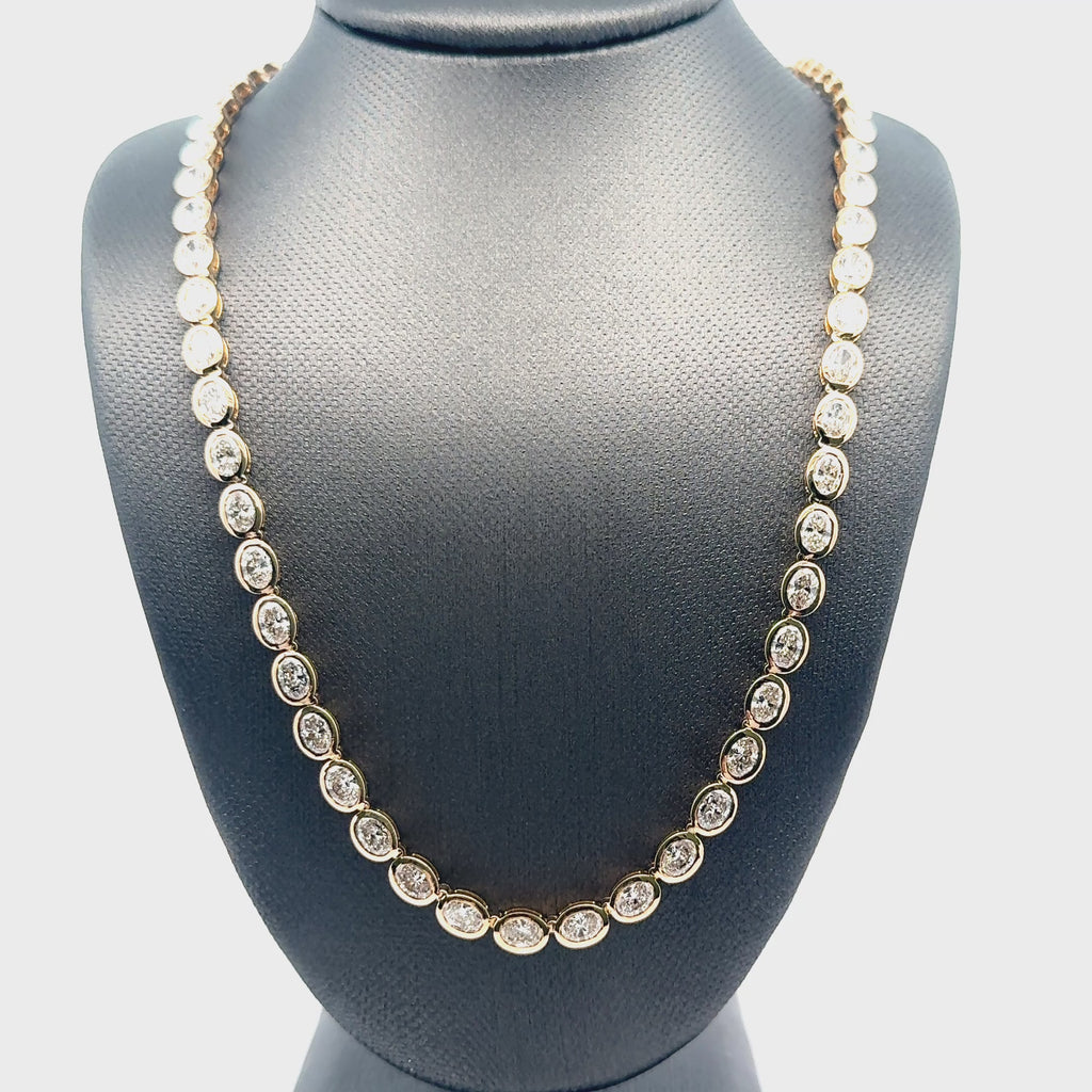 14K Yellow Gold Bezel Set Diamond Tennis Necklace | Elegant Luxury Statement Necklace