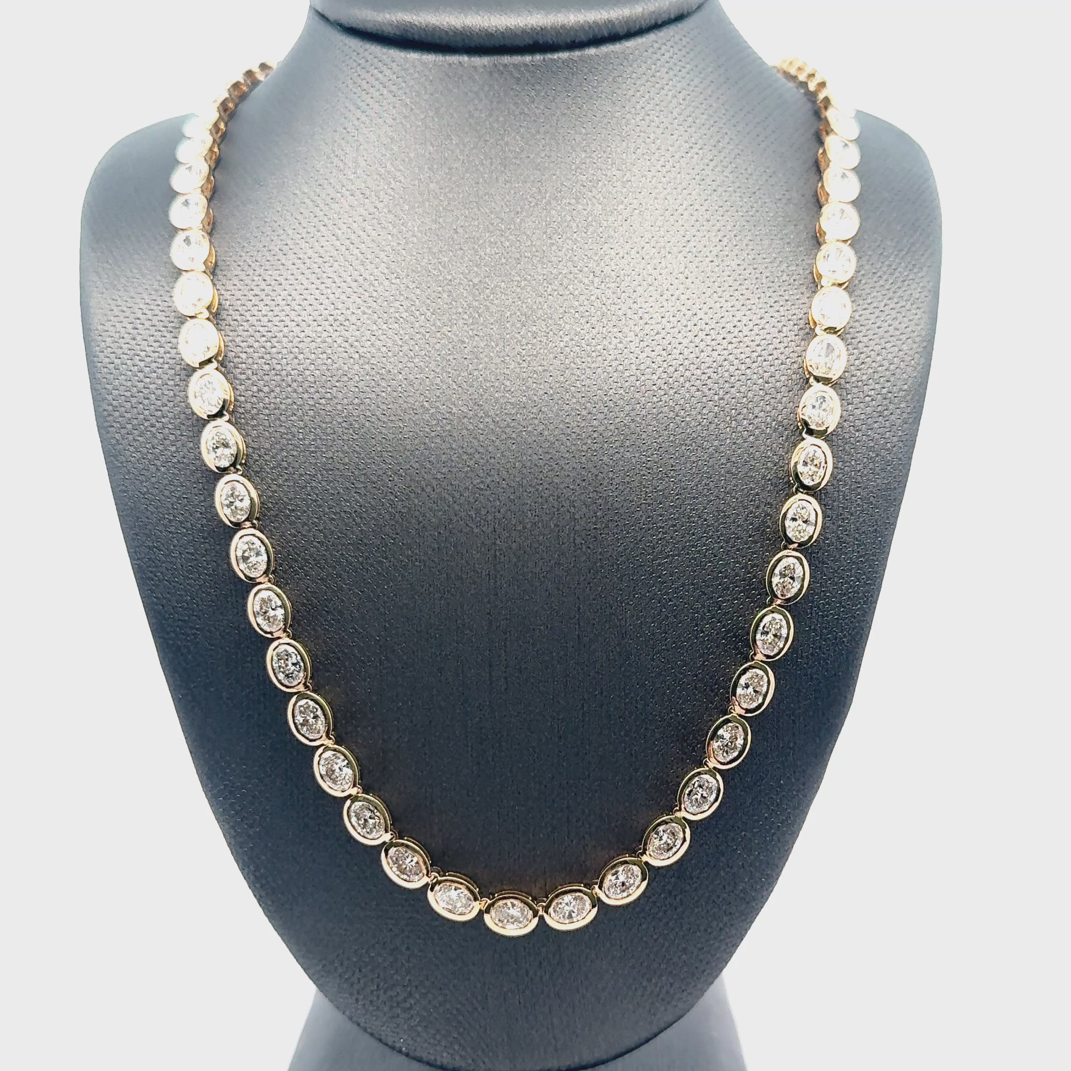 14K Yellow Gold Bezel Set Diamond Tennis Necklace | Elegant Luxury Statement Necklace