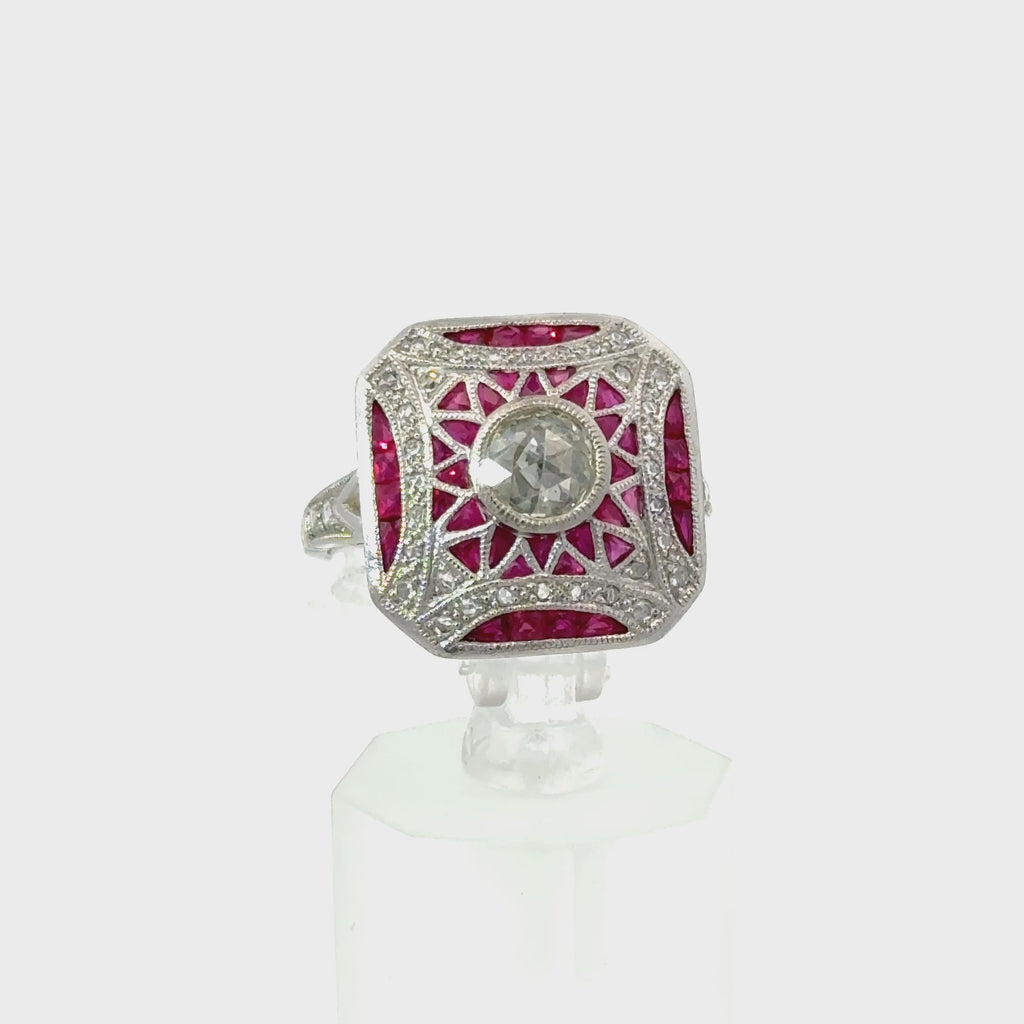 18K Vintage Art Deco Ruby & Diamond Ring