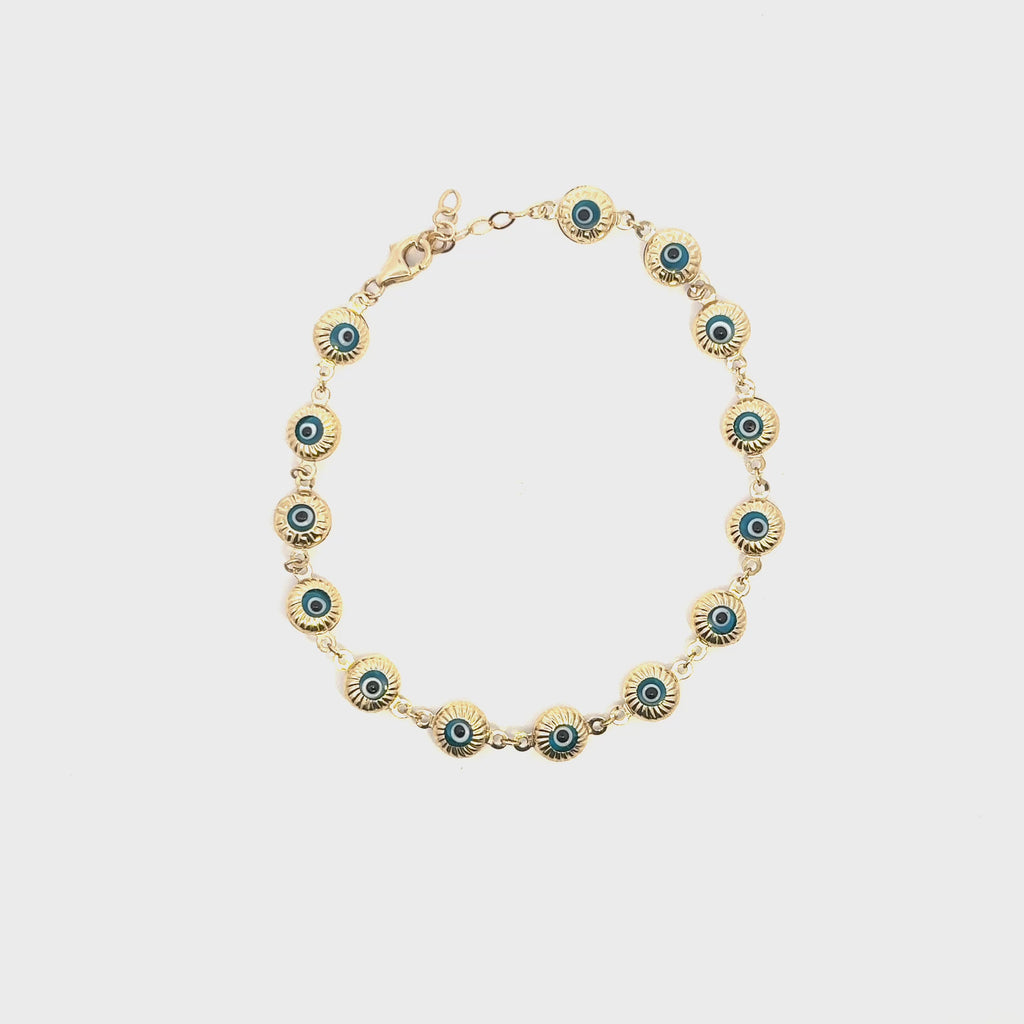 14K Yellow Gold Evil Eye Bracelet for Women | Blue Enamel Protection Bracelet