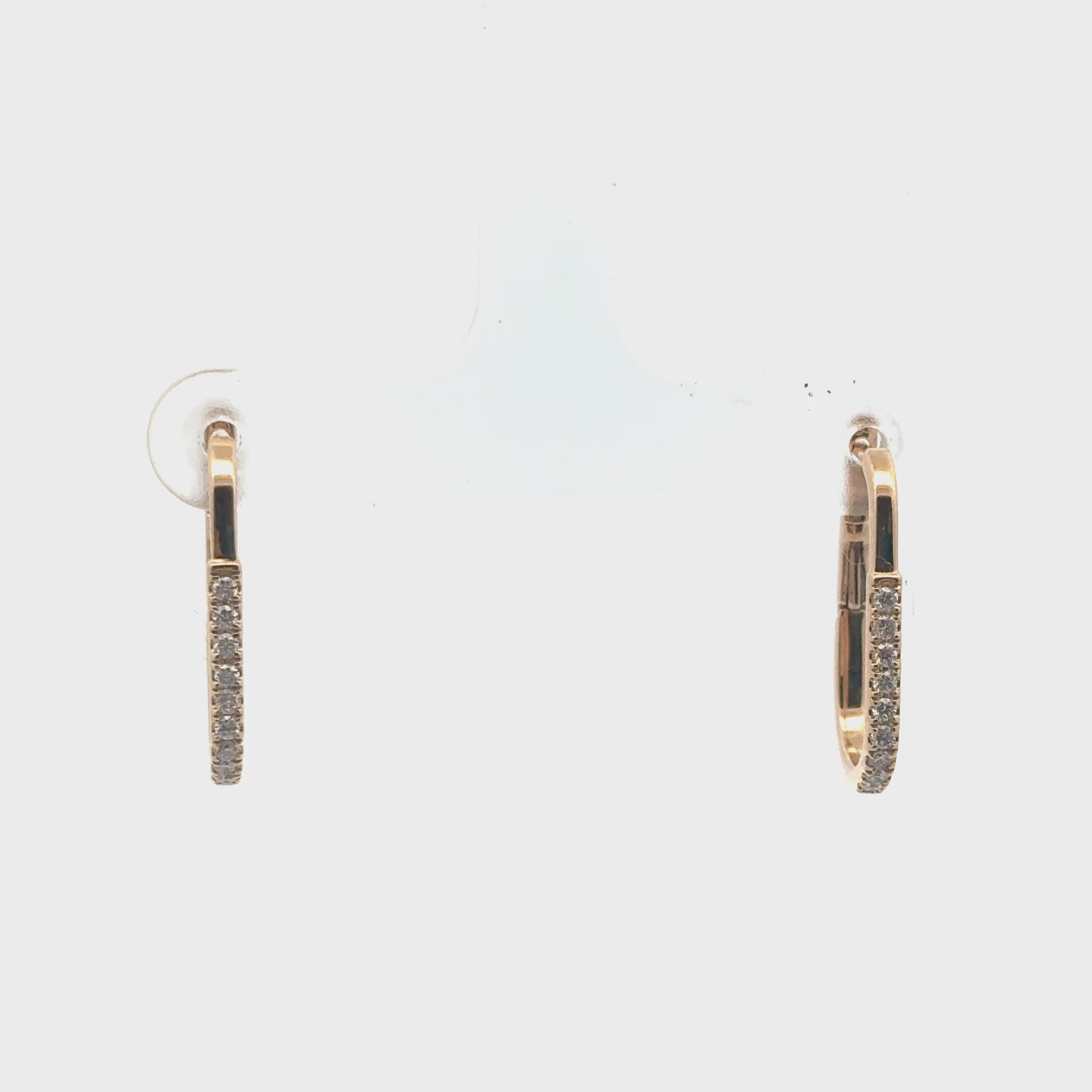 18K Gold Diamond Elongated Hoop Earrings