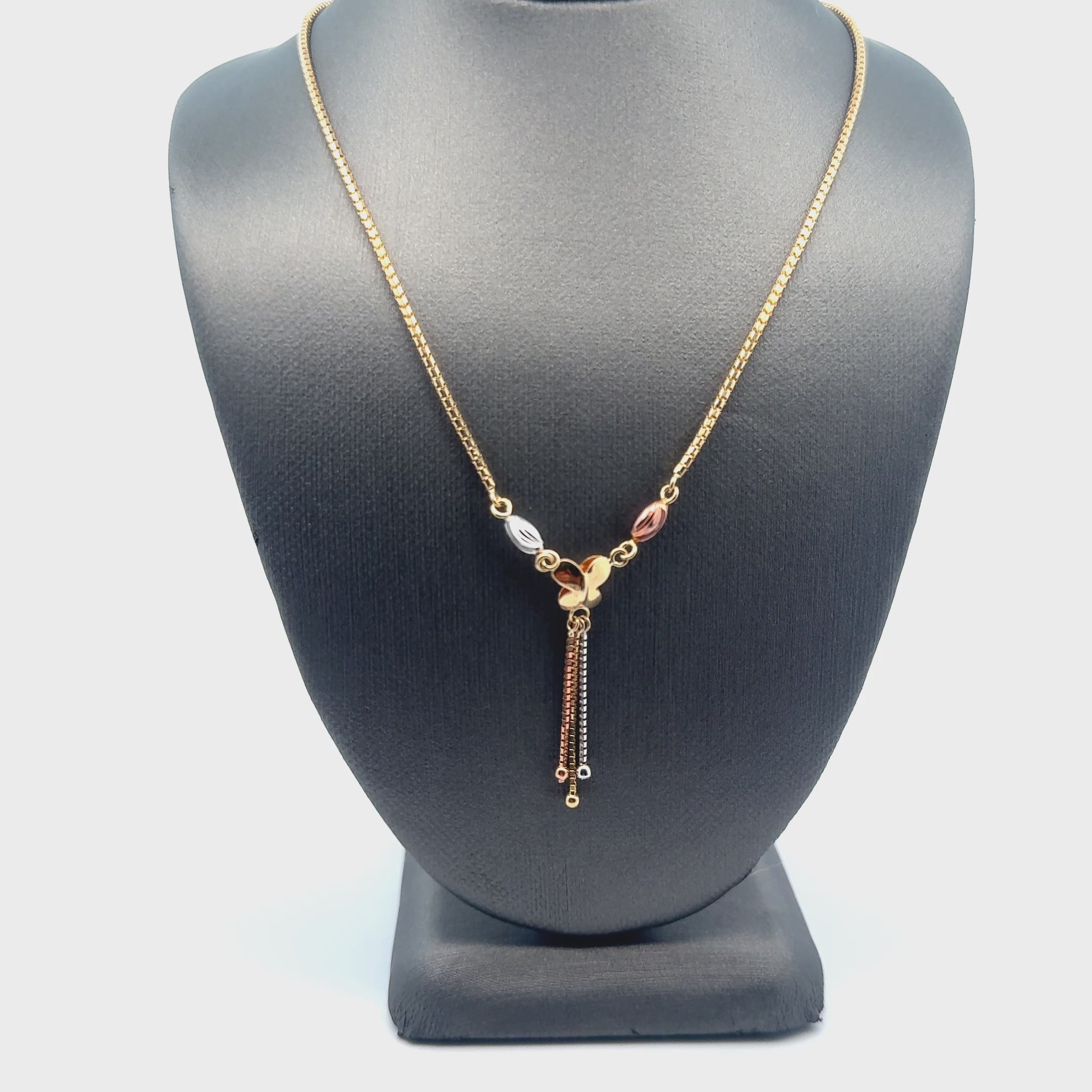 14K Tri-Color Gold Tassel Necklace