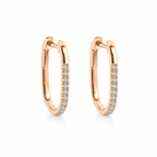 18K yellow gold pavé diamond hoop earrings with modern rectangular silhouette and brilliant diamonds
