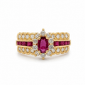 14K yellow gold ruby and diamond ring with oval center ruby and diamond accents