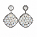 Sterling silver statement drop earrings featuring natural moonstones and sparkling cubic zirconia halo accents