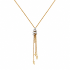 14K two-tone gold tassel necklace featuring yellow gold chain and white gold centerpiece with dangling tassel details